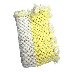 Handmade Yellow & White Chunky Knit Blanket Cozy Throw Blanket 48 x 60 Inches